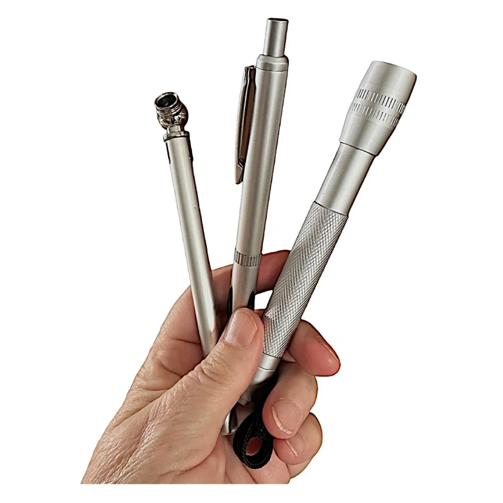 J.D. POWER Gift Set Pen / Tire Pressure Gauge & Flashlight w/ Hard Silver Case